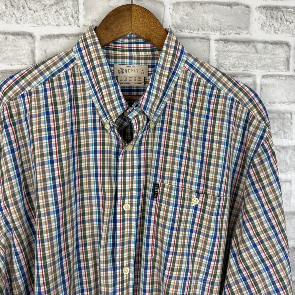 Beretta Mens 3XL Plaid Button Down Shirt Long Sleeve Multi Color Outdoor Casual